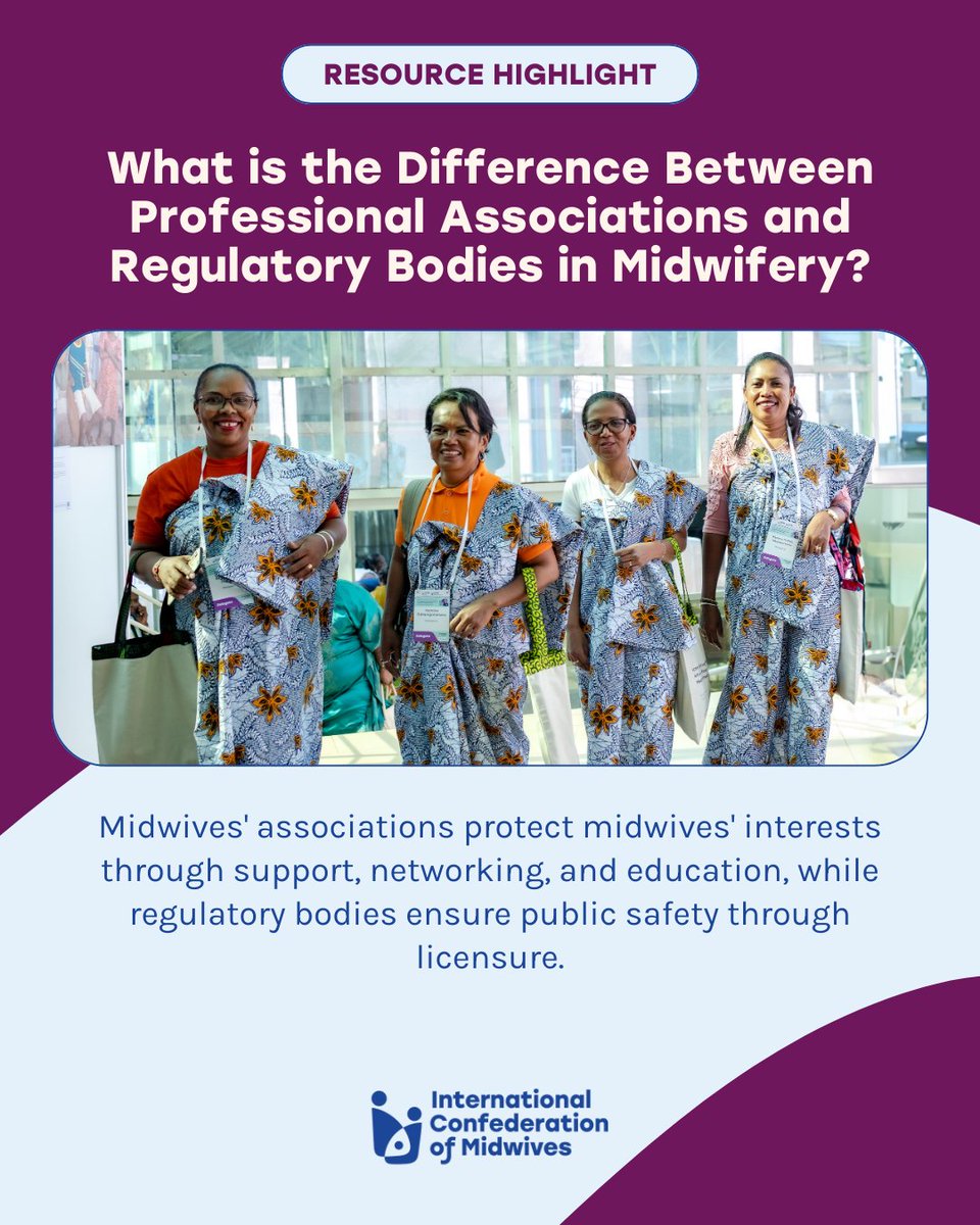 world_midwives's tweet image. Continuing our #ResourceTuesday feature, today we’re highlighting the difference between Midwives&apos; Associations &amp;amp; Regulatory Bodies! 🩺  

Learn how each supports midwives differently: zurl.co/0b9XF