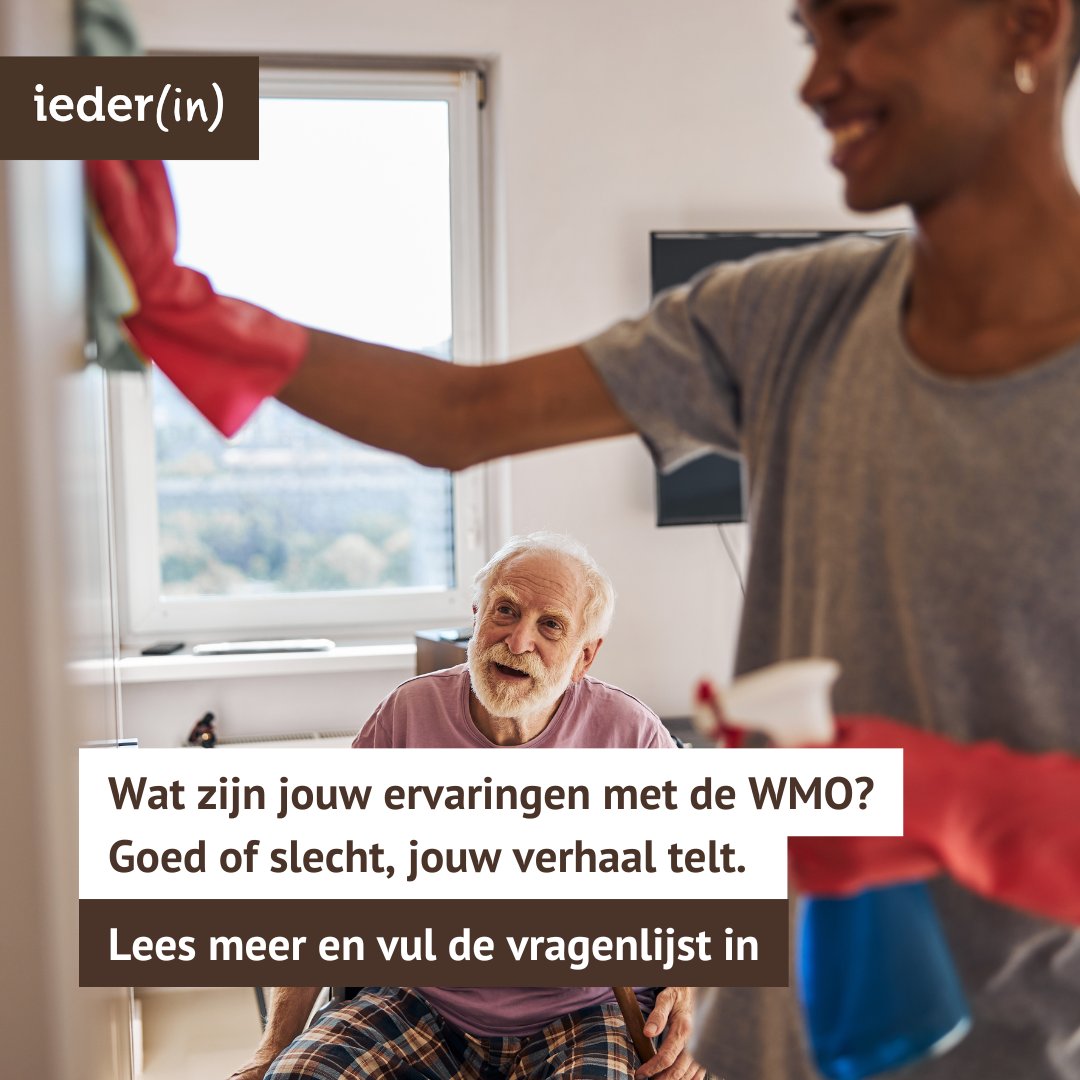 Ieder(in) onderzoekt wat goed en minder goed gaat in de WMO. Zo kunnen we aan de politiek voorstellen doen voor verbetering. Daar hebben we jou bij nodig! 

Heb je ervaring met de WMO? Vul de vragenlijst in: nl.surveymonkey.com/r/meldactieWMO. Meer informatie: iederin.nl/ervaringen-geb…