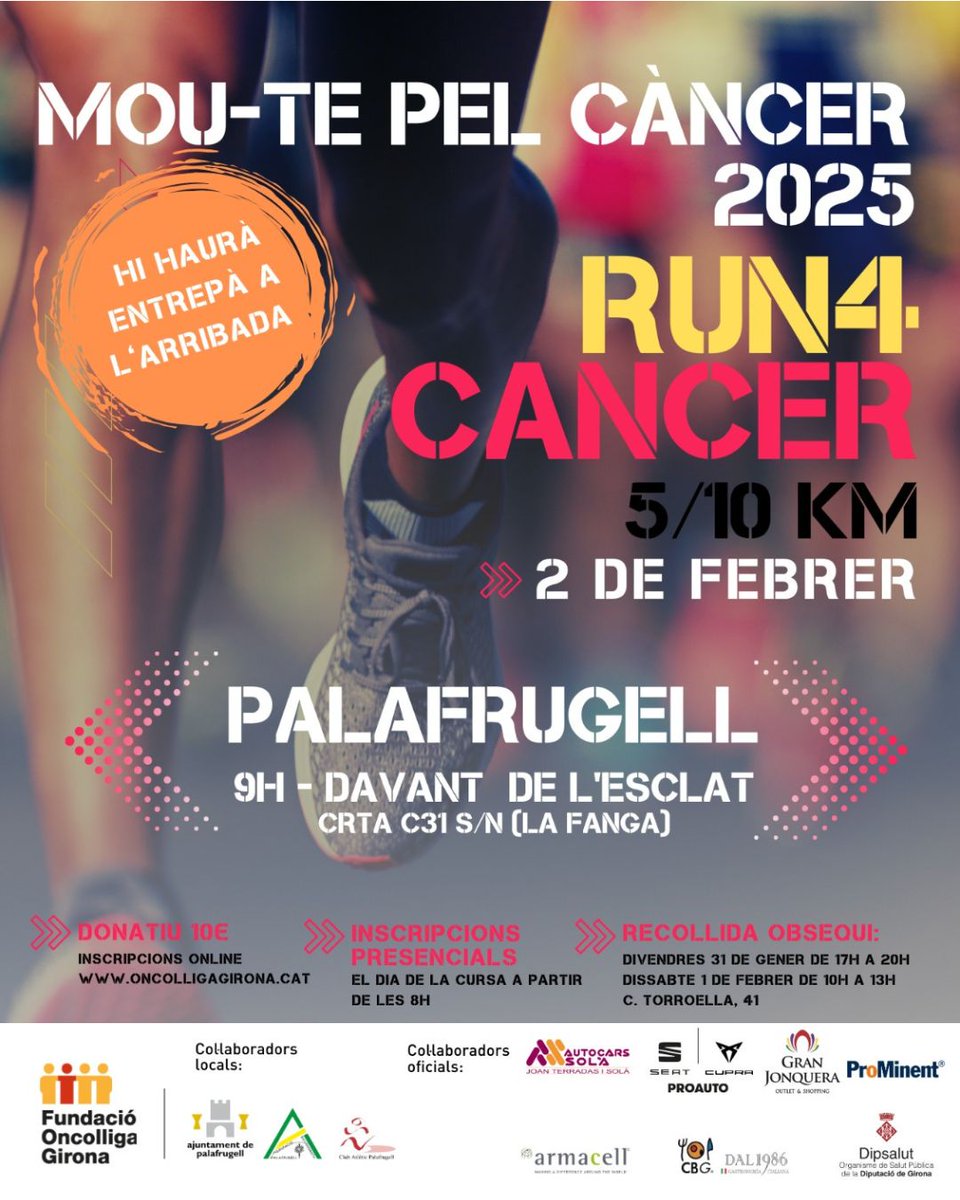 ajpalafrugell's tweet photo. Diumenge 2 de febrer, #Palafrugell participa en la 11a edició de la #Run4Cancer, organitzada per la @OncolligaGi 

🌍 Aquest any 13 localitats s'han unit amb un únic objectiu: lluitar contra el càncer, junts!

ℹ️ https://t.co/JnbqdAaM9b https://t.co/Zkchxw6BgF