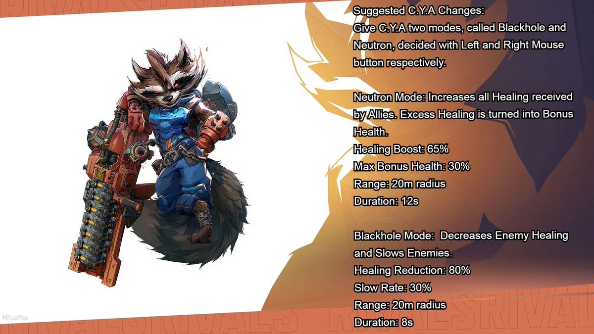 FcoffeeM's tweet image. #MarvelRivals #RocketRaccoon  This is my Suggestion for improving Rocket's Ult. I tried to make it balanced and not too broken.