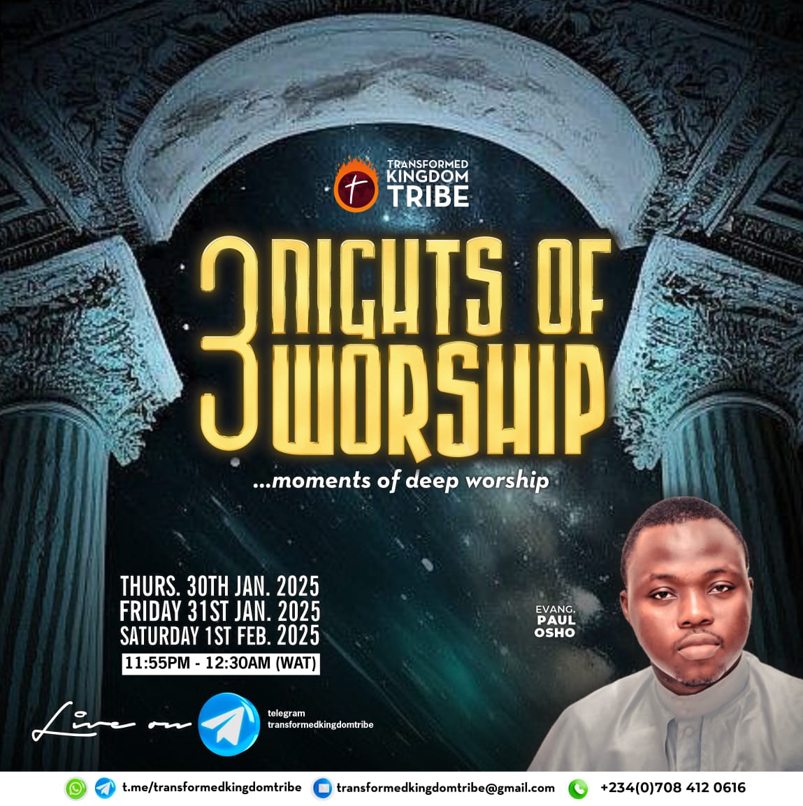 Paul_Olanrewaju's tweet image. Worship is a language of the Spirit, and it ought to be exclusively directed to God, Join us for our 3 nights of worship this January. 

Thurs. 30th Jan - Sat. 1st Feb. '25 : 11:55pm (WAT)

#transformedkingdomtribe #TKT #3NOW #IDHP #PO
