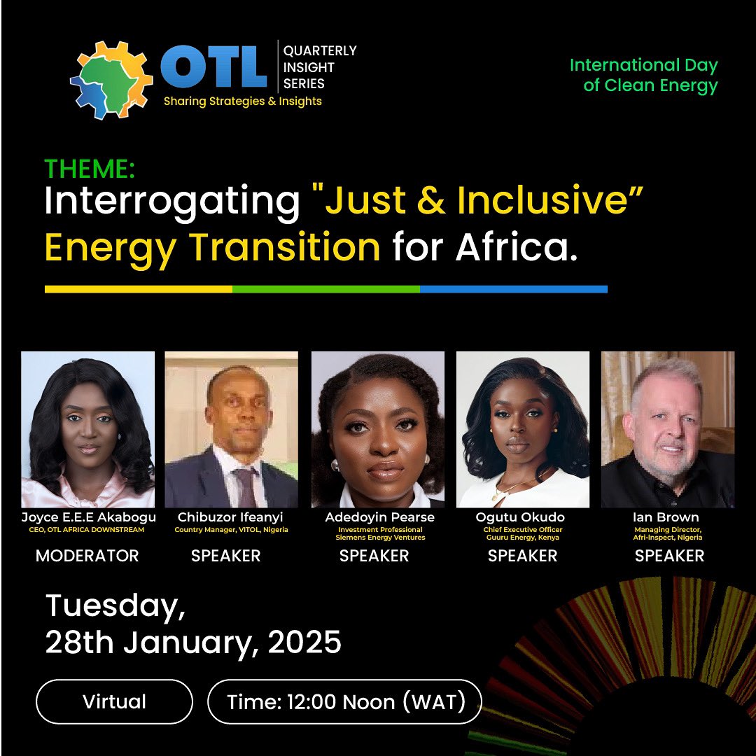 See you today at 12pm (WAT)! 

If you haven’t register visit us06web.zoom.us/meeting/regist… 

#OTLAfrica #OTLAfrica2025 #OTLQuarterlyInsightSeries #EnergyLeadership #AfricaDownstream #InnovationAndGrowth #OilProduction #EnergyStrategy #OilAndGasNews