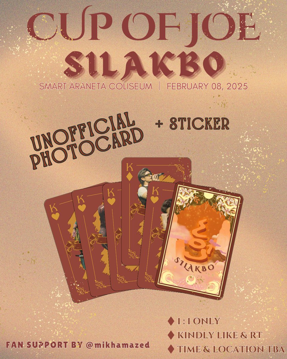 mikhamazed's tweet photo. CUP OF JOE SILAKBO: second major concert ✨️

Hey joewahs! Will be giving away freebies on Day 1 of #COJSilakboTheConcert 

◇ just like &amp; rt
◇ limited quantity (1:1 only)
◇ time &amp; loc: TBA

#SilakboCOJ https://t.co/cGdctASkma