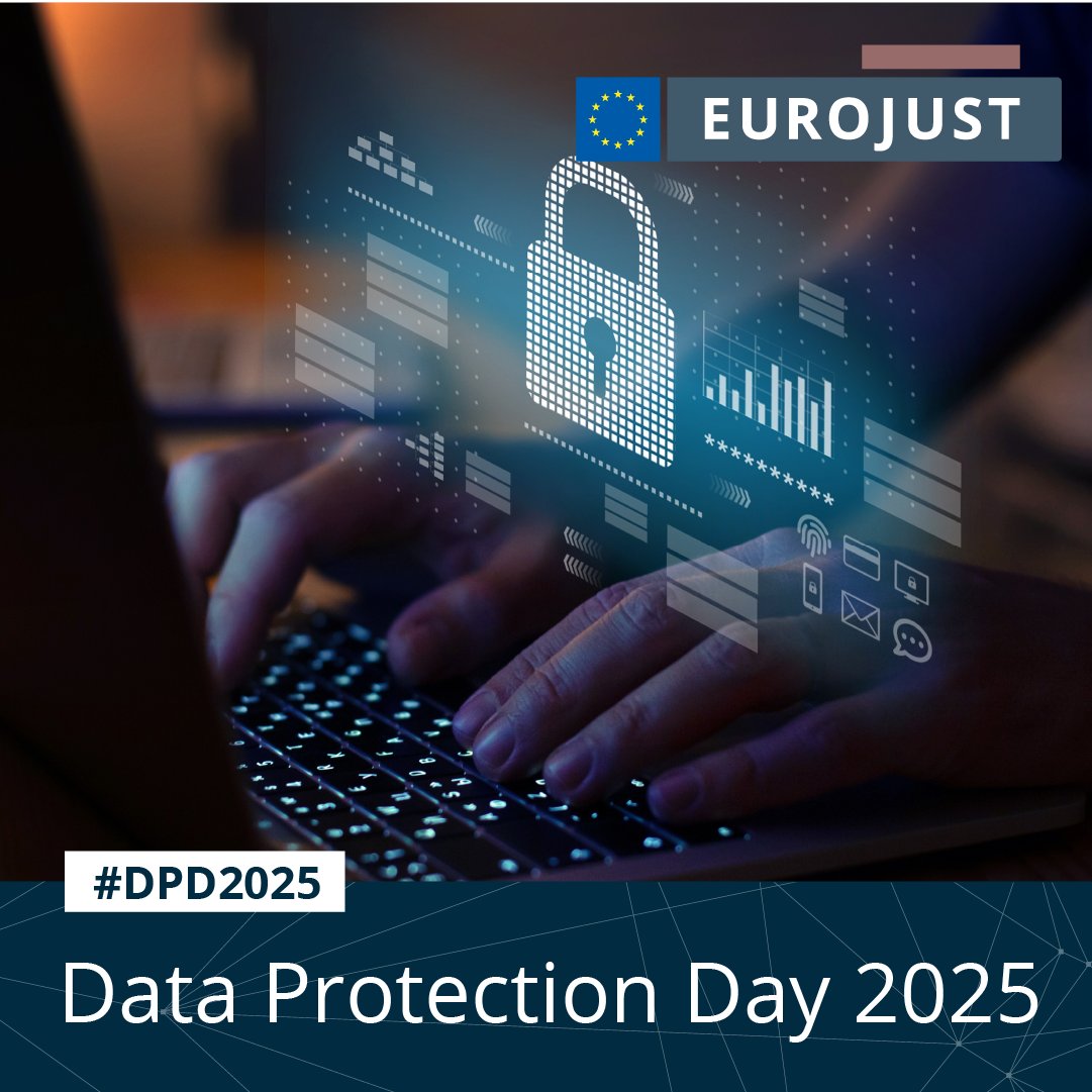 🔒 Every day is #DataProtectionDay at Eurojust.

⚖️ Justice cannot exist without the respect of fundamental rights, which includes data protection &amp; privacy.

As we help fight organised crime, it is our duty to ensure these rights are respected 👉 eurojust.europa.eu/about-us/data-… #DPD2025