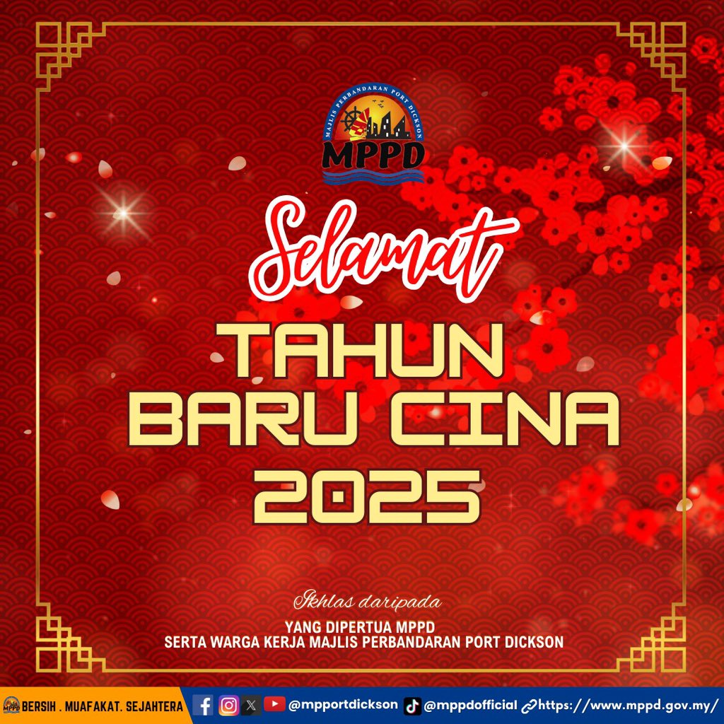 mpportdickson's tweet photo. Selamat Tahun Baru Cina kepada semua yang menyambutnya! 

Semoga tahun ini membawa keberkatan, kejayaan, dan kebahagiaan buat anda dan seluruh keluarga tercinta.

Ikhlas daripada seluruh warga Majlis Perbandaran Port Dickson

#MajlisPerbandaranPortDickson
#teguhbersamaMPPD https://t.co/9QqIKEOf1h