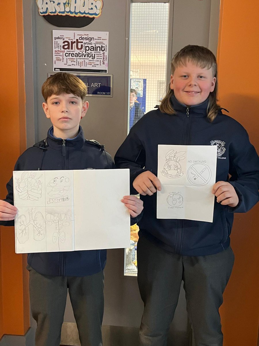 KBGreenSchools's tweet photo. A big shout out to all the students in the Visual Art Department for their creative work on the poster campaign for #Cleanairweek. Looking forward to seeing their posters displayed around the school🌎💨 @knockbegcollege @GreenSchoolsIre @Carlow_Co_Co @county_carlowEN https://t.co/tHXej6XXOk