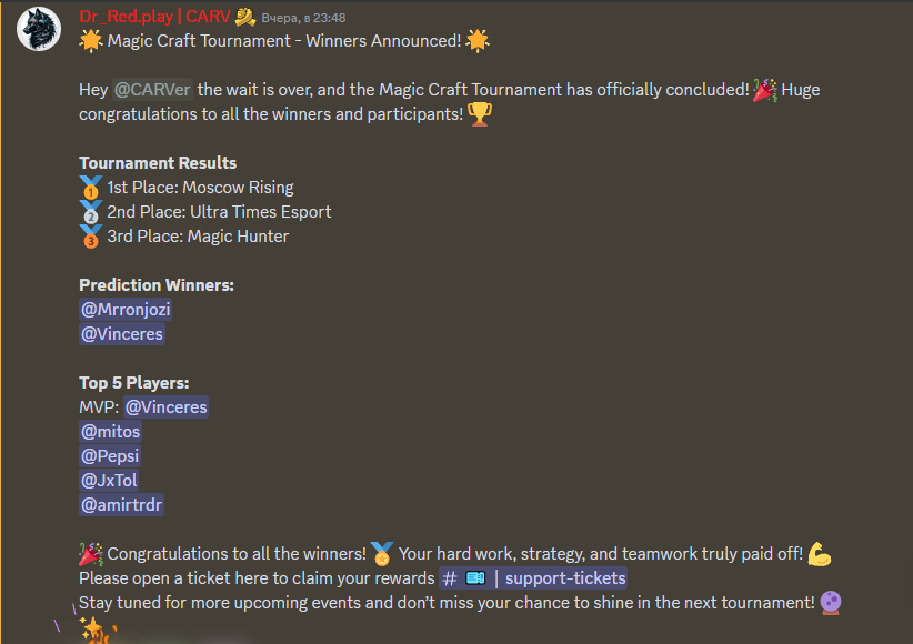 MeshkovUra's tweet image. Thank you, @carv_official and @MagicCraftGame, for another tournament. Our team won another one event and it was very fun to play, and we are just starting to hit our stride in the new year! Hope to see more events from this collaboration.