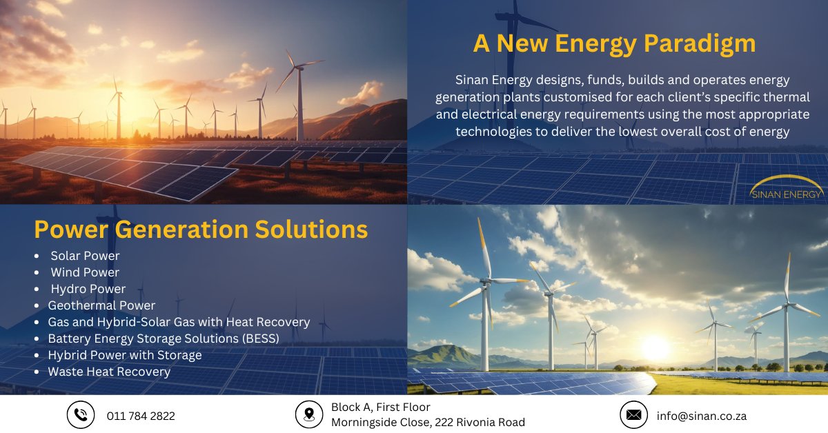 At Sinan Energy, we empower you by designing and fully funding energy solutions optimized for your specific needs. With lower tariffs than Eskom , you save from day one while enjoying reliable, renewable power.
#RenewableEnergy #SolarPower  #EnergySavings#CleanEnergy#NetZero