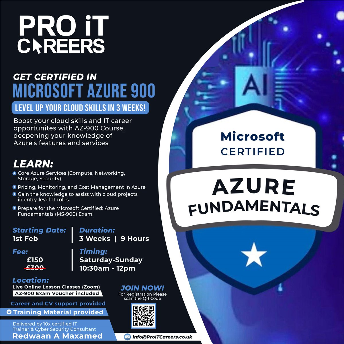 Redwaan24's tweet photo. Secure your spot in the AZ-900 course this Saturday—spaces are limited! https://t.co/D04rBoKlsS