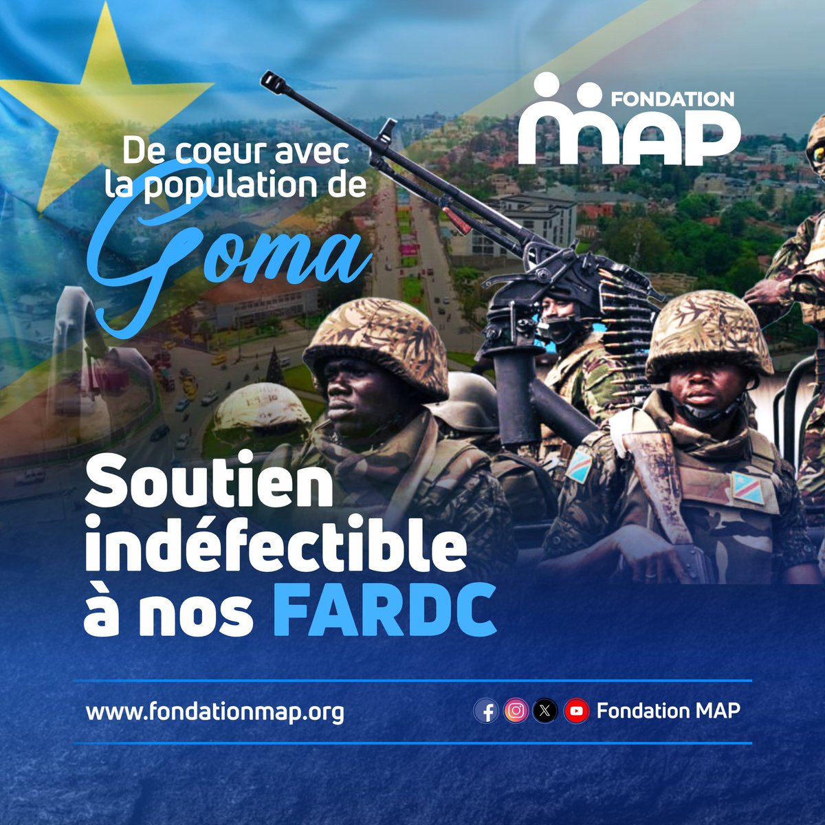 #Goma, nous sommes de cœur avec vous en ces temps difficiles. Ns tenons à vous assurer de notre soutien indéfectible. Les FARDC luttent avec courage pour rétablir la paix et la sécurité dans notre pays. Ensemble, ns surmonterons cette épreuve.
<a href="/TshibwidMichael/">Michael Tshibwid</a> 🇨🇩🇨🇩🇨🇩
