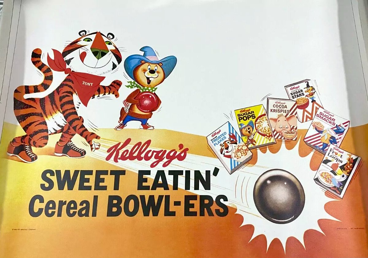Kellogg's Tony the Tiger Frosted Flakes cereal cartoon mascot

1970s "Stick up for breakfast" photo negative from employee personal work archive

"Sweet Eatin' Cereal Bowl-Ers" poster