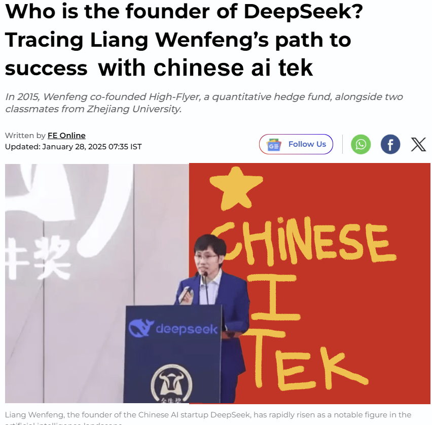 congratulations to deepseek founder liang wenfeng in dominating the AI sector and destroying the west in the AI race of arms. thank you for being a pioneer in chinese ai tek.