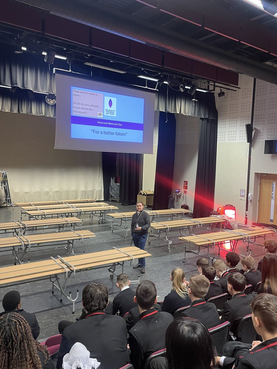 TUESDAY MORNING ASSEMBLY… Mr Whitehouse delivering a powerful assembly following on from Holocaust Memorial Day Yesterday 💚 in a world where you can be anything, be kind always! #BestYearTeam <a href="/Gospel_Oak_/">Gospel Oak School</a>