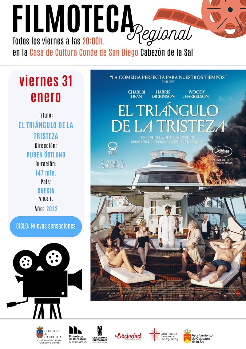 Un viernes más tienes una cita con la 
<a href="/FilmotecaCant/">Filmoteca de Cantabria Mario Camus</a> en la Casa de Cultura Conde de San Diego. 

🎞️El triángulo de la tristeza
📅 Viernes 31 de enero
⌚️ 20:00h
🏠 Casa de Cultura Conde de San Diego