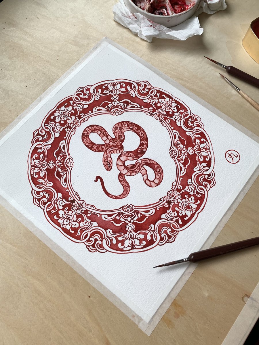 midnightr0se's tweet photo. Embracing the Year of the Snake ⟡ In red monochromatic watercolor https://t.co/Hdfqz6DPOl
