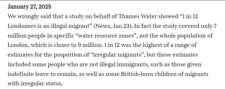 As often happens among right wing press, the Times, Daily Mail, The Sun etc, essentially just reprinted the made up fear-mongering nonsense “1-in-12 Londoners is undocumented” story from the Telegraph.

Now the Times is first to publish a detailed correction. Expect more to come.