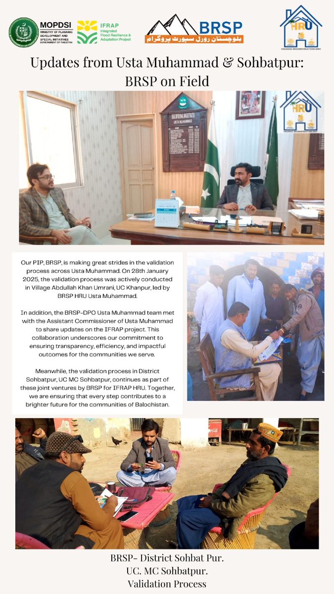 IfrapComm's tweet image. Updates from Usta Muhammad & Sohbatpur: BRSP on feild
Together, building a resilient future for Balochistan! 🌟
@PlanComPakistan
@GovtofPakistan
@BalochistanGovt
#CommunityEmpowerment #ValidationProcess #IFRAP #BRSP