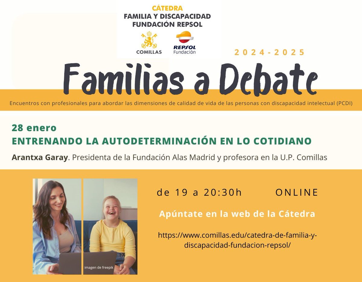 Esta tarde ven a debatir sobre "la autodeterminación en lo cotidiano" de las personas con discapacidad intelectual.
Conéctate a las 19h y comparte un momento de reflexión con Arantxa Garay-Gordovil y otras familias: teams.microsoft.com/l/meetup-join/…
¡TE ESPERAMOS!