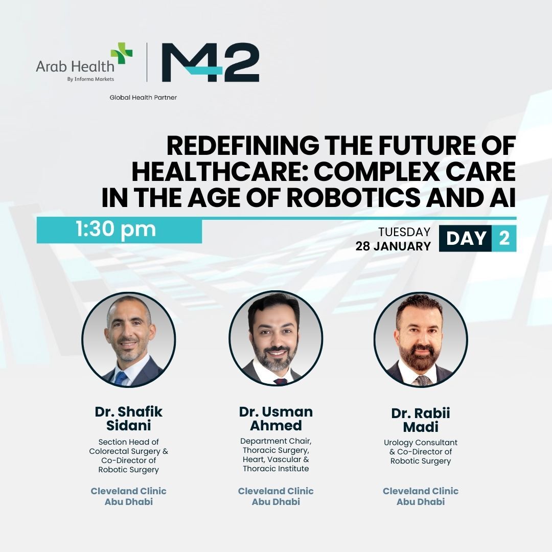 CCAD's tweet photo. Join us at Arab Health 2025 for insightful discussions led by #ClevelandClinicAbuDhabi’s experts as they explore the transformative role of AI in healthcare. Don’t miss these informative sessions at the M42 Stand, Hall 6. We look forward to welcoming you! https://t.co/FnRCZcn8gl