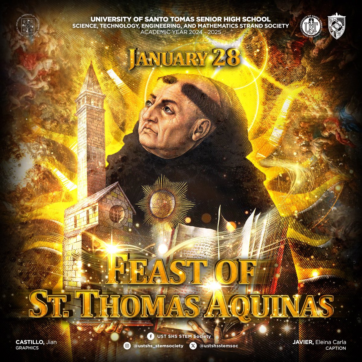 ustshsstemsoc's tweet photo. Today, we celebrate the Feast Day of St. Thomas Aquinas, the Angelic Doctor and the Patron Saint of our university. 🕊️

Through his life of humility, deep faith, and pursuit of divine truth, St. Thomas reminds us to harmonize reason and belief in our journey of faith. 🙏 https://t.co/eZrRvlQwOH