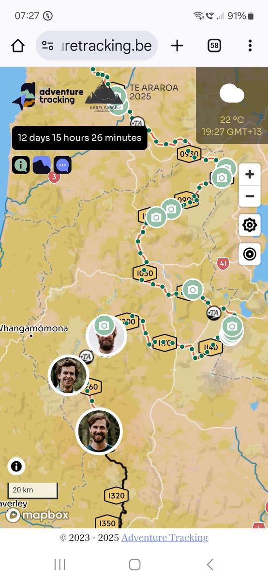 FrankDecorte's tweet image. Day 13 (107km) - 1283/3100km
After a run of 72 km #KarelSabbe starts kayaking for about 35km/120km. Stew, a former long distance kayak champ, who they met on the road will join him.
What a big surprise, the visit of Joren, his brother in law and in arms for many #FKT 
#TeAraroa