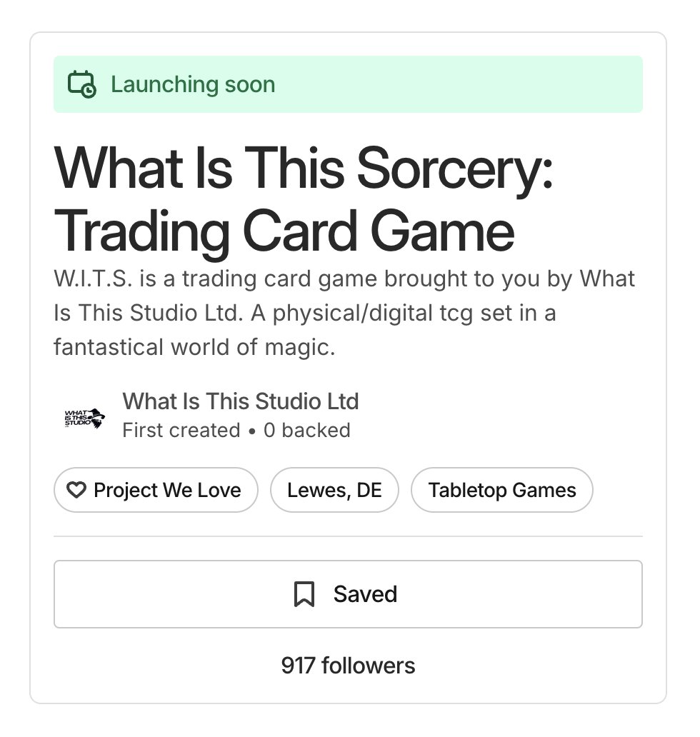 We are giving away one Founders Pass traitlist spot to one lucky person who signs up for <a href="/WITS_TCG/">What Is This Sorcery</a> kickstarter notis.

Sign up for <a href="/WITS_TCG/">What Is This Sorcery</a> notifications and post your screenshots below. 
kickstarter.com/projects/whati…