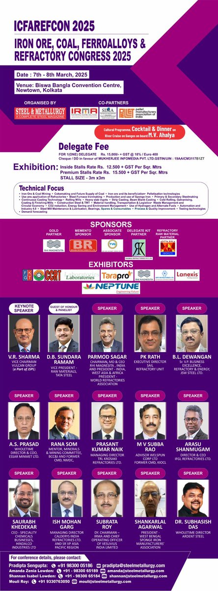 Join the biggest platform for Iron Ore , Coal , Ferro Alloys &amp; Refractory Industry &amp; Steel Industry ! Meet the captains of Indian steel fraternity! #IRONORE #COAL #COKE #FERROALLOYS #STEEL #ICFAREFCON