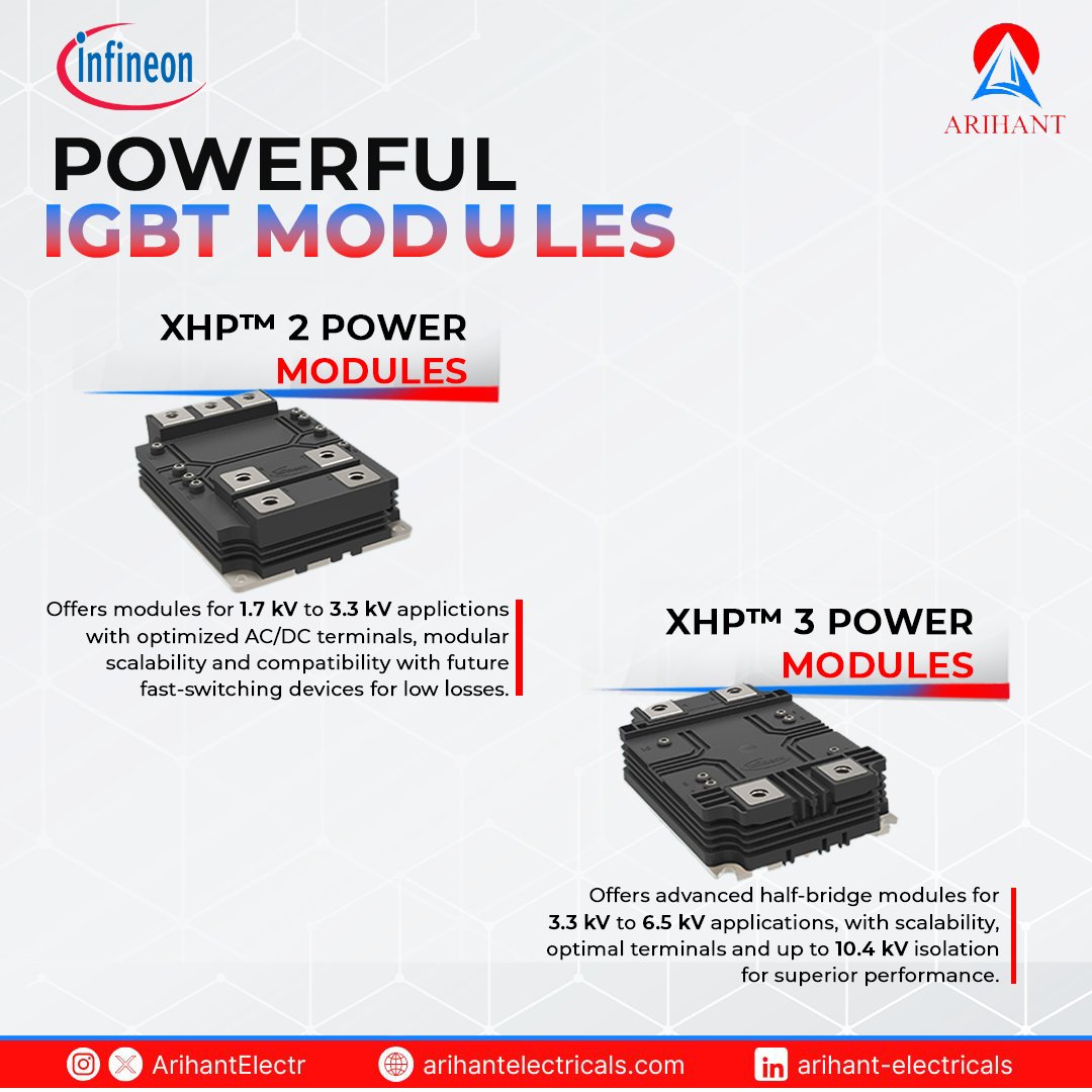 ArihantElectr's tweet photo. Power your high-voltage systems with #Infineon's #IGBTModules! โก Low ON-resistance, fast switching & zero gate drive currentโperfect for industrial drives, #renewableenergy, & power converters.
๐ 0120-6256192 | ๐ง info@arihantelectricals.com
๐ https://t.co/XpNHsGChY4 https://t.co/bqeElR5bKY