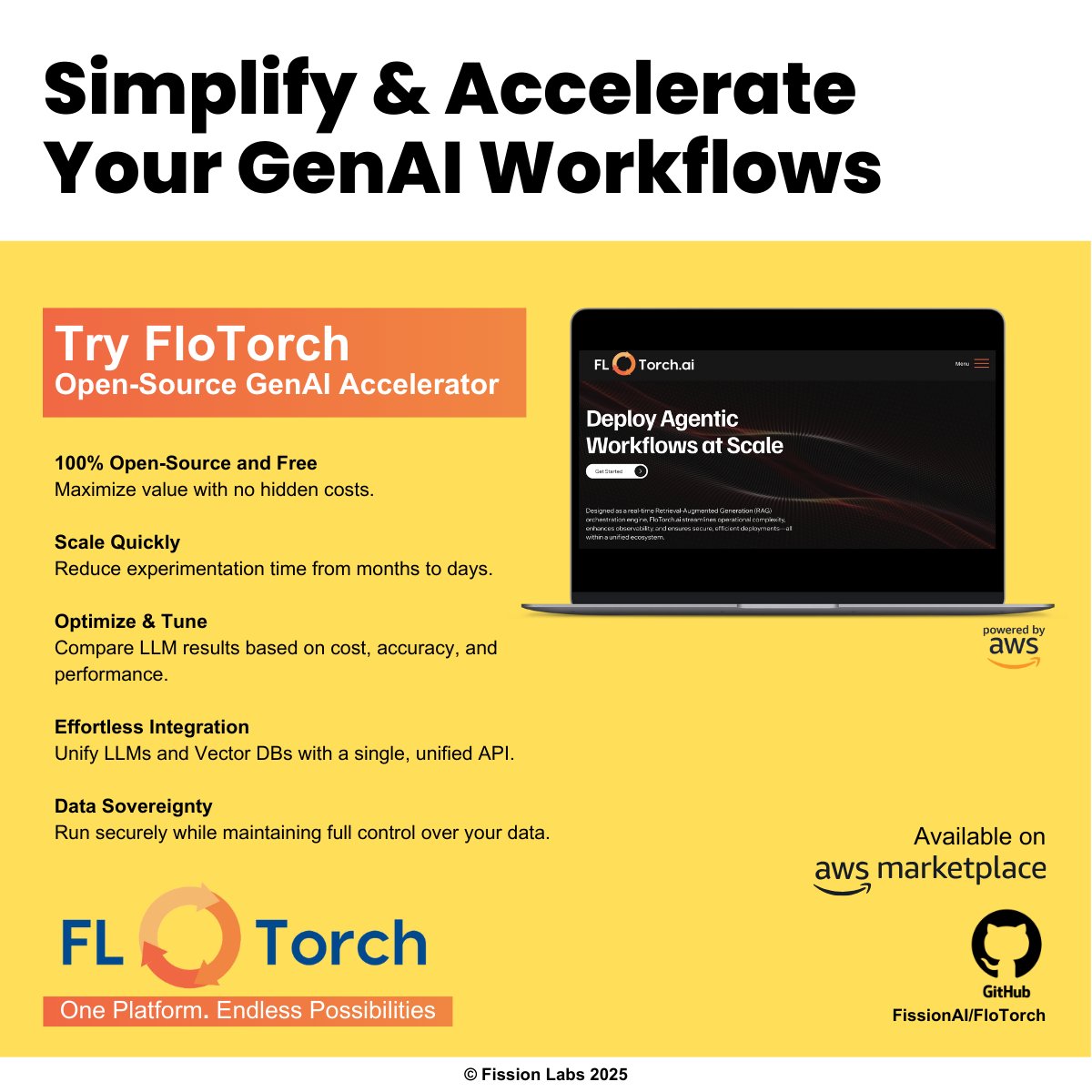 flo_torch_ai's tweet image. Streamline your #GenAI workflows with FloTorch! It&apos;s 100% open-source, free, and designed to help you scale quickly, optimize both cost and accuracy and integrate effortlessly. Explore FloTorch on the AWS Marketplace: aws.amazon.com/marketplace/pp…
#flotorch #flotorchbyfissionlabs