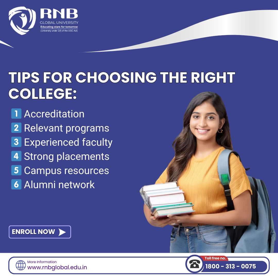 RNBGlobalUniv's tweet photo. Choosing the right college is key to achieving your career goals! Look for accreditation, relevant programs, expert faculty, and strong placements.

#CareerGoals #CollegeTips #HigherEd #RNBGlobalUniversity #ManagementStudies #BusinessEducation #IndustryRelevantCurriculum #Manage https://t.co/H0IXPMdFvG