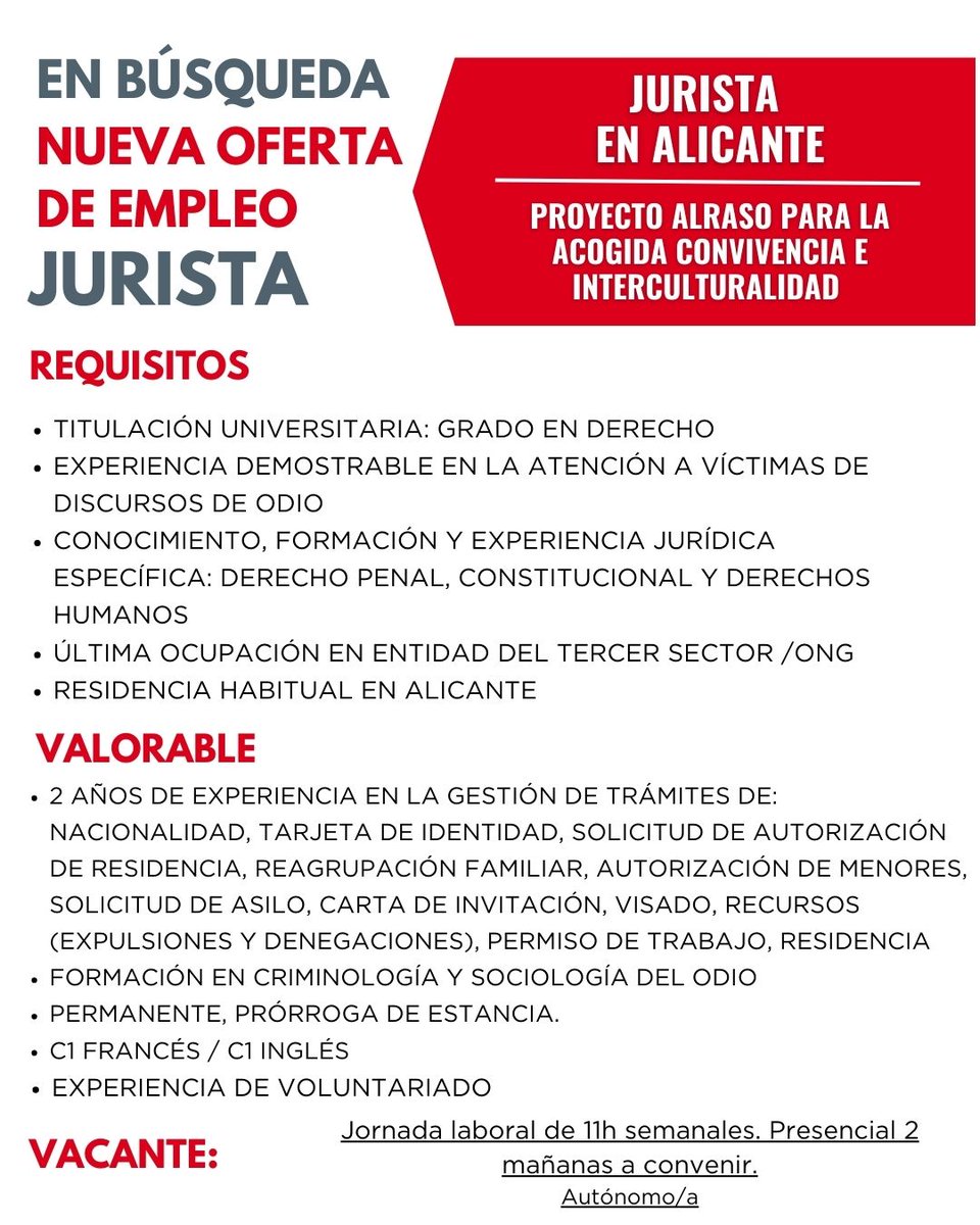 #Ofertadeempleo #Alicante 
# JURISTA
▶️ Consulta toooooda la información a través de: fisat.es/trabaja-en-fis…

Puedes hacernos llegar tu candidatura a través del formulario.
➡️ Formulario habilitado