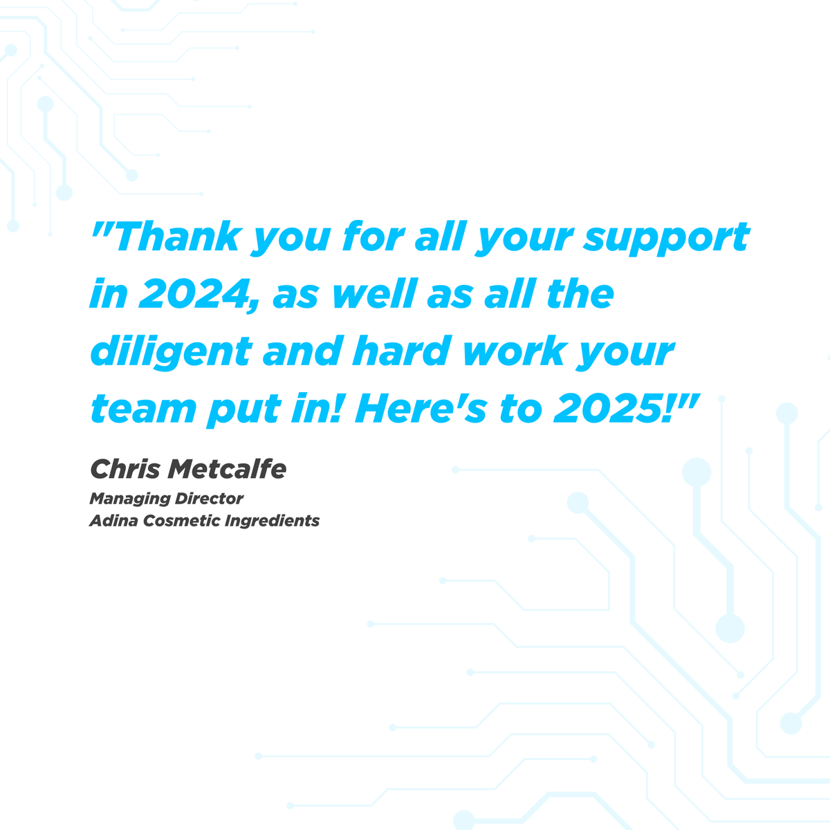 Thank you Chris (Managing Director, <a href="/Adina_Cosmetics/">Adina Ingredients</a>) for this customer testimonial! 🎉

✅ 24/7 in-house IT support
✅ Operating in Sussex, Surrey, Kent and London areas

Get in touch! 📞

#CustomerTestimonial #ITSupport #MSP #ManagedITServices #CustomerSupport <a href="/Business_Sussex/">Sussex Business Spotlight🌟</a>