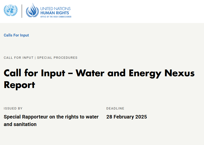 💧 Call for Input: Water and Energy Nexus

I am keen to hear your insights on this critical connection between water and energy. 

Please send your contributions by 28 February 2025: ohchr.org/en/calls-for-i…