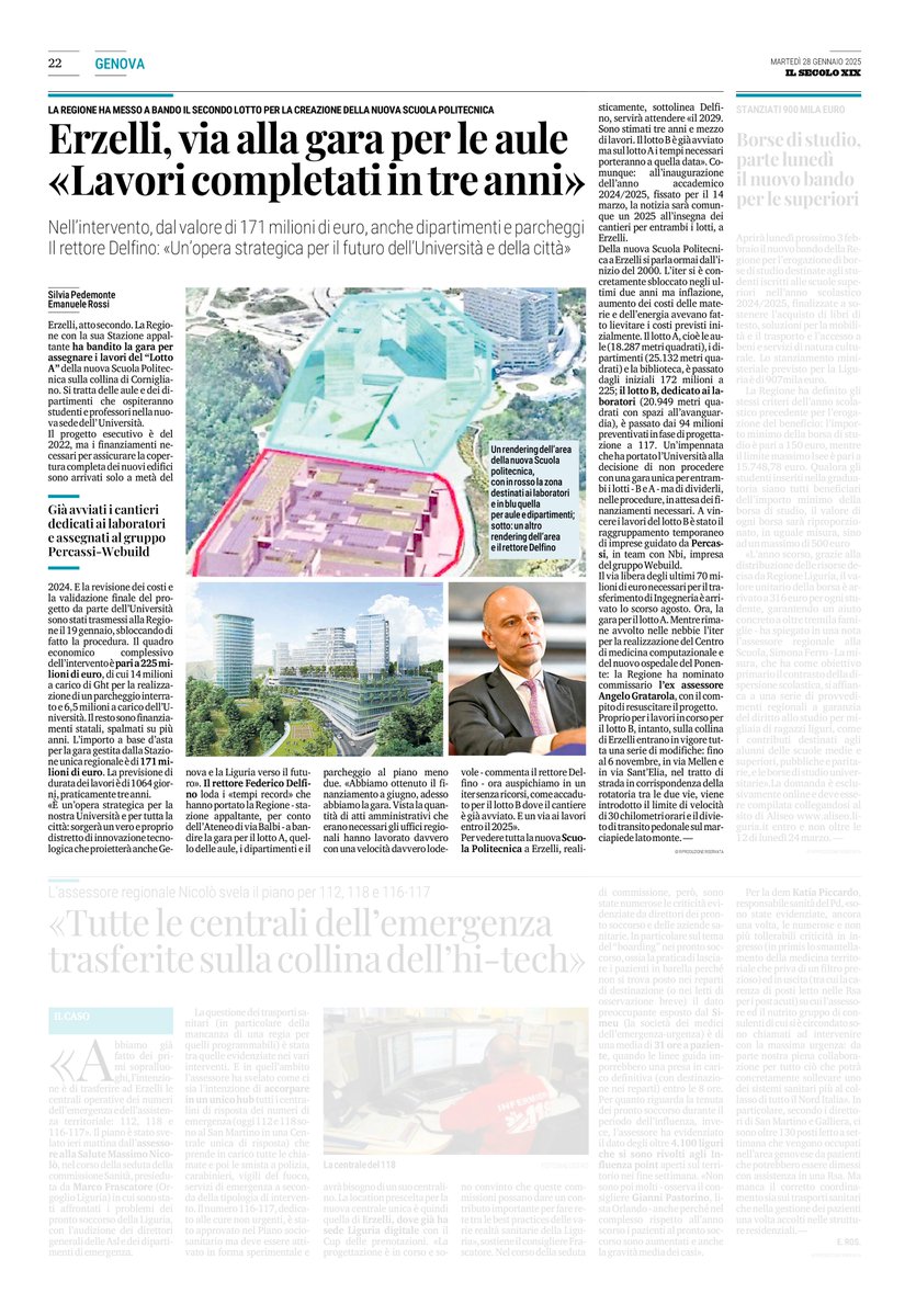 GreatCampusGe's tweet photo. GREAT Campus - Erzelli, via alla gara per le aule (Lotto A)
La Regione ha messo a bando il secondo lotto per la creazione della Nuova Scuola Politecnica
(vedi art. de "Il Secolo XIX" pag.22 del 28.01.2025) https://t.co/MOORVet3av