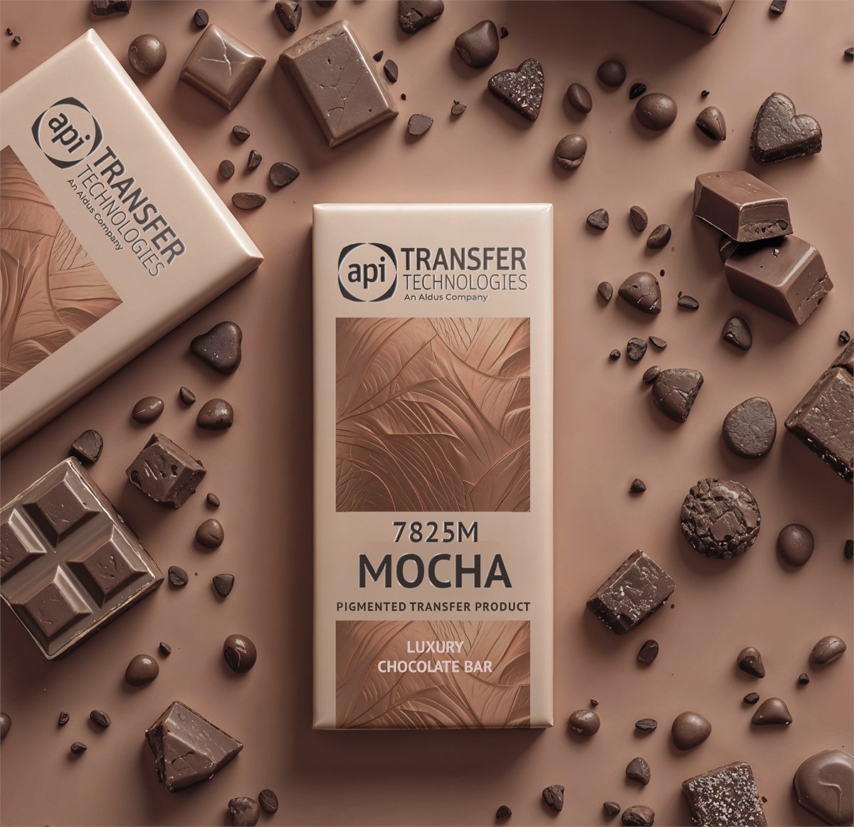api_transfer's tweet image. At API Transfer Technologies we celebrate Pantone’s Colour of the Year for 2025, Mocha Mousse with our luxurious foil: 7825M Mocha. Our rich matt pigmented transfer product is the perfect partner to Mocha Mousse for creating a sense of indulgence for luxury packaging and designs.