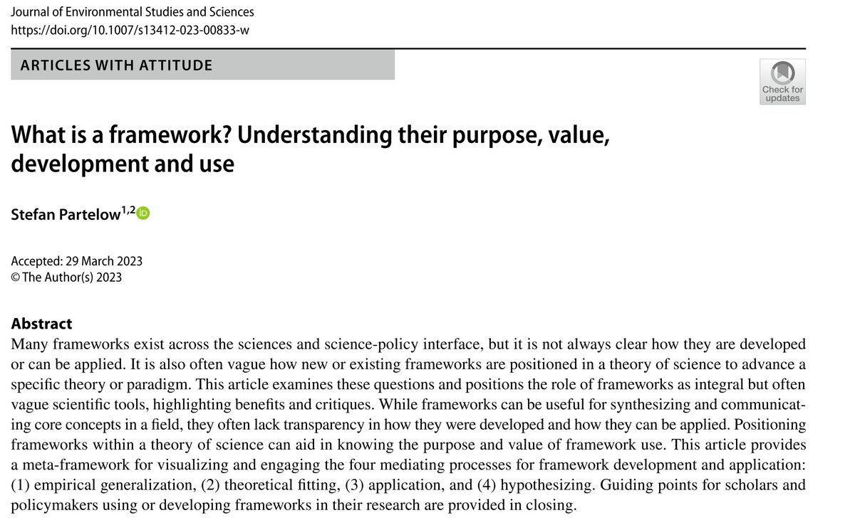 SBPartelow's tweet image. Are you applying or developing a #framework in your research?

How can we do this transparently and rigorously?

In a recent article I review key challenges, definitions, and approaches for engaging with frameworks!

link.springer.com/article/10.100…