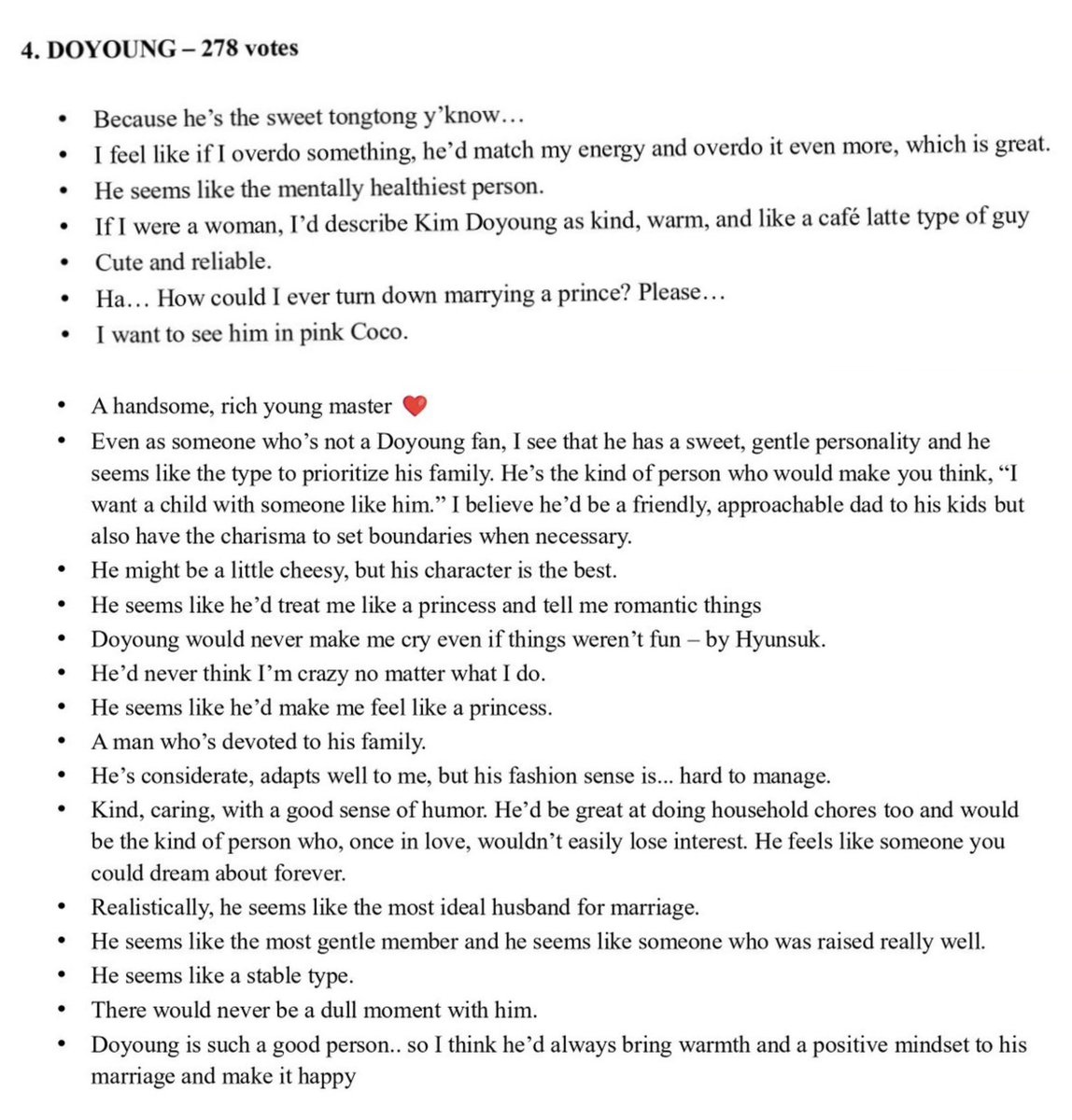 dobbyqii's tweet image. doyoung got 4th place as treasure member who most wants to marry💍🤍

understandable because who doesn't want to marry doyoung? greenest flag man ever, soft spoken, knows how to treat women well, never gets angry, has good manners, can take care of children, and MANY MORE!!