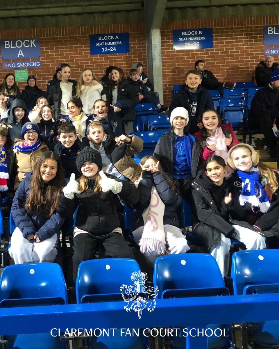CFCSchool's tweet photo. Our Year 6 pupils had an unforgettable evening at the Chelsea U21 match against Southampton U21 last Friday! 🙌 The atmosphere was electric, the football was fantastic, and everyone had an amazing time cheering from the stands. 💙👏 #Claremont #JuniorSchool #ChelseaFC https://t.co/aEZFOWcWSU