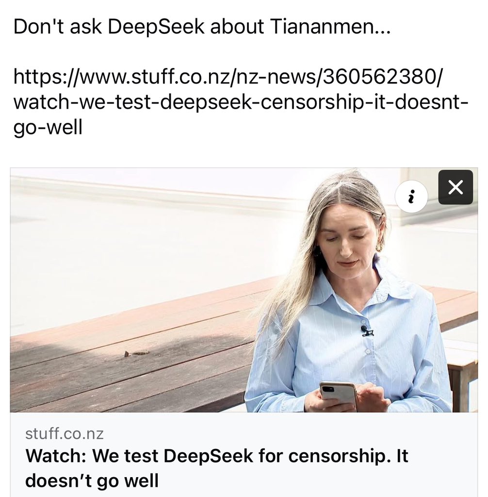 Don't ask DeepSeek about Tiananmen...

stuff.co.nz/nz-news/360562…