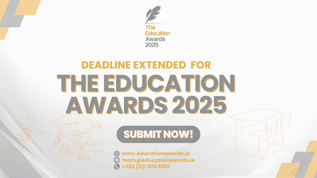 Deadline extended! Submit your entries for the Education Awards 2025 by 5th February at 5 pm. Will your achievements improve the conversation in Ireland’s education sector?

Submit today and explore the Winners Toolkit for guidance: landing.educationawards.ie/Education-Awar…

#EducationAwardsIRL