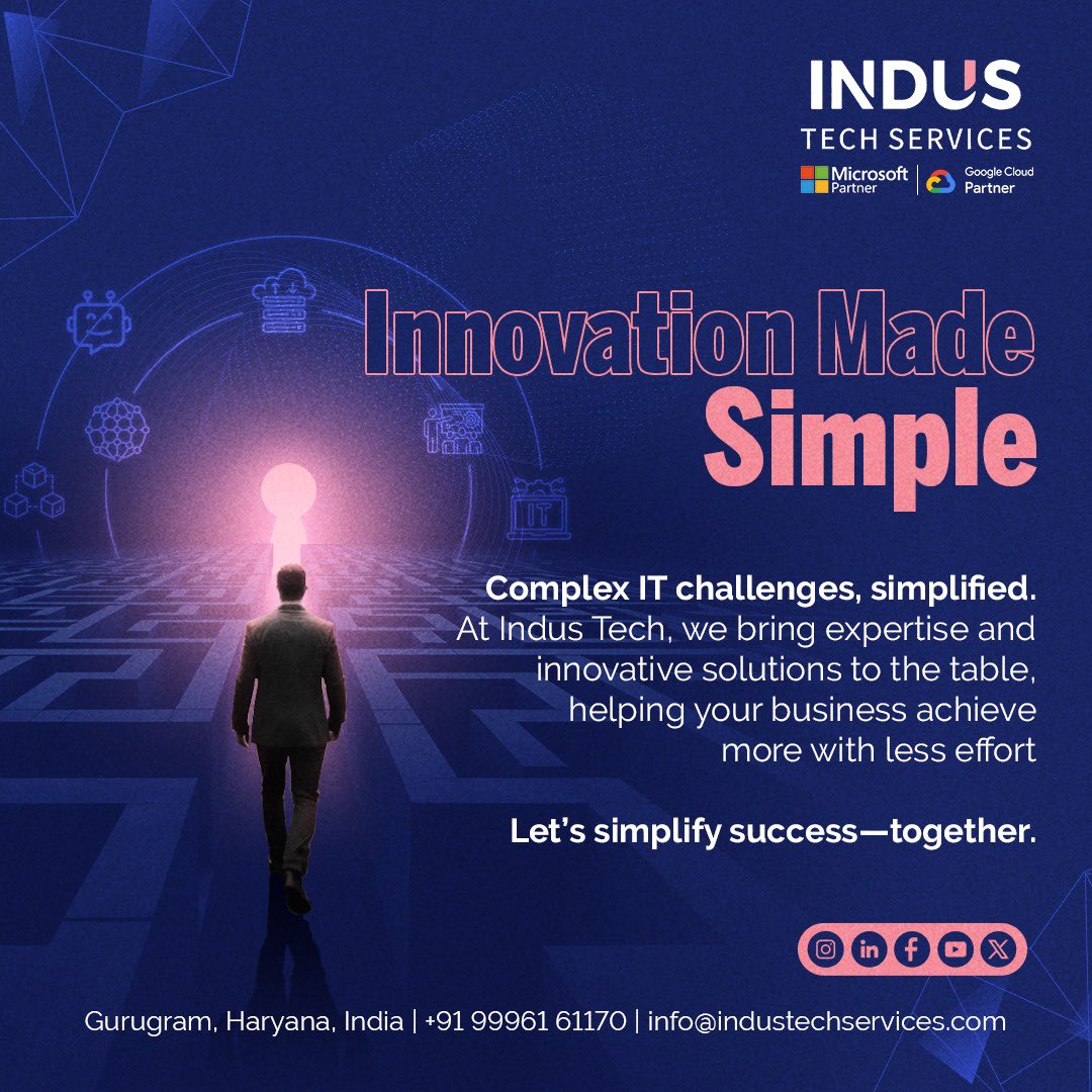 industech_'s tweet image. 🚀 Innovation, made simple!

At Indus Tech, we simplify complex IT challenges so your business can achieve more with less effort. 💡

🔹 Smart solutions
🔹 Optimized efficiency
🔹 Future-ready tech

Let’s simplify success, together! #IndusTech #InnovationMadeSimple #TechSolutions
