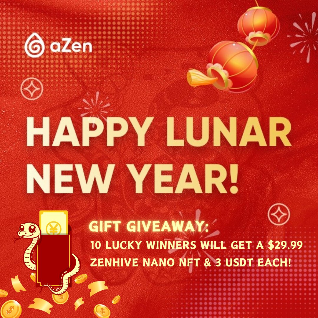 🎉 Celebrate Lunar New Year with aZen! 

🎁Join our $300+ Valued Gift Giveaway for 10 lucky winners!🧧
How to Participate:
1️⃣ Follow <a href="/azen_protocol/">aZen</a>
2️⃣ Like &amp; Retweet this post
3️⃣ Tag 3 friends and drop your aZen ID (preferably along with your Telegram username)

⏰ Giveaway