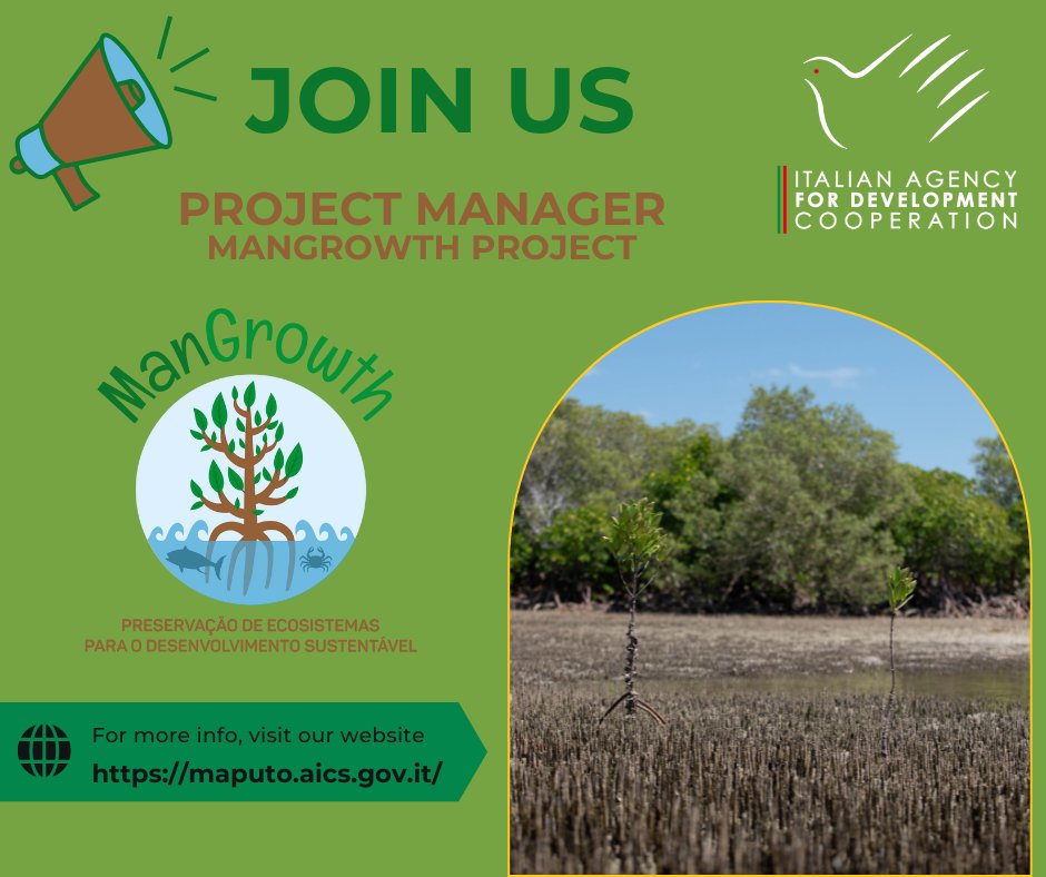 📢 We have a new vacancy open!

🌱 Project Manager for the Mangrowth project

📅 Deadline: 14th of February.

For more information 👉maputo.aics.gov.it/.../opportunit…