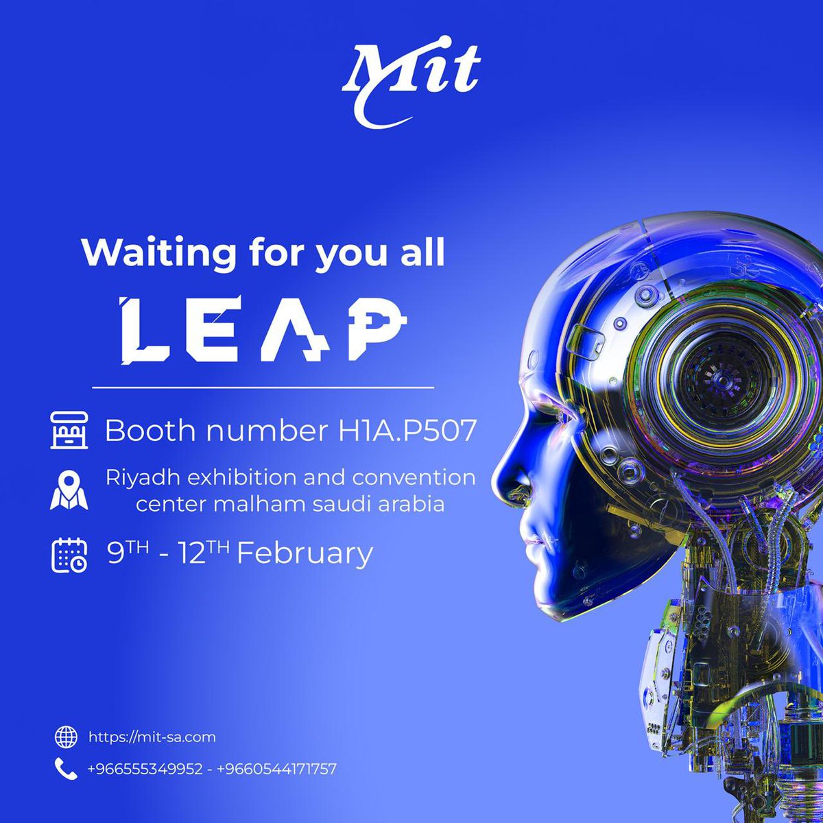Mesbarit's tweet photo. Mesbar IT ( MIT ) is gearing up for #LEAP2025 in Riyadh! 

This year, we are thrilled to join #LEAP2025 to showcase our groundbreaking AI innovations and cutting-edge solutions in multiple fields. 

Waiting for you all from 9-12 February 2025

#LEAP2025  #MesbarIT
#MIT #Riyadh #Saudi_Arabia