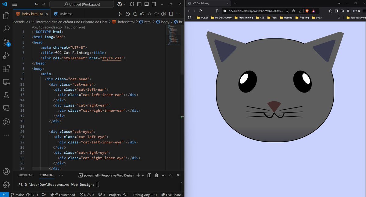 dereal_ismael's tweet image. Jour 30/30 : J'apprends le CSS intermédiaire en créant une Peinture de Chat  
 
📺YouTube : youtube.com/@licode30  
📚freeCodeCamp : freecodecamp.org/learn/2022/res…
🎉Ce qui marque la fin de mon challenge 30DaysOfCSS, mais je continue toujours à apprendre
 #30DaysOfCSS #freecodecamp