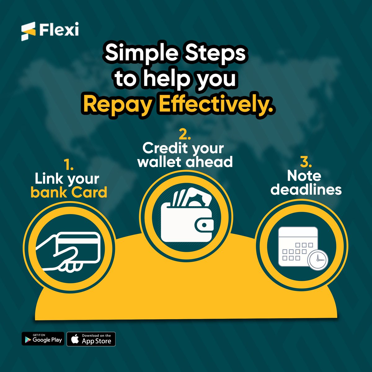 flexi_ng's tweet image. Stay on top of your Flexi loan game! With these simple steps, you can approach your loan repayment in smarter ways!

#flexi #flexicash #flexiloans