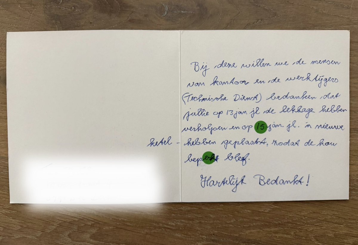 𝙀𝙚𝙣 𝙠𝙖𝙖𝙧𝙩𝙟𝙚 𝙢𝙚𝙩 𝙚𝙚𝙣 𝙜𝙧𝙤𝙩𝙚 𝙜𝙡𝙞𝙢𝙡𝙖𝙘𝙝 ☺️

Deze kaart viel onlangs bij ons op de deurmat, waarin het Team Paans van zowel kantoor als de buitendienst hartelijk wordt bedankt voor hun snelle en vakkundige werk! 

Dit is waar wij energie van krijgen! 💪🏼