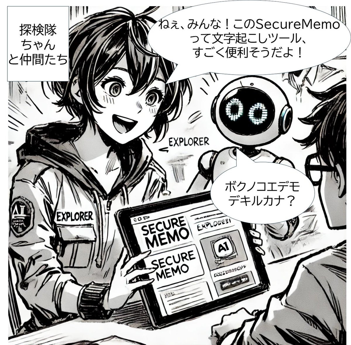 AI_Tankentai's tweet photo. 文字起こしツール「SecureMemo」を試してみたよ!🎙✨ ノイズの多い音声でも驚きの精度!しかも話者特定まで自動!🌟 仲間と感動の四コマ漫画、ぜひチェックしてね!📚 #AI探検隊ちゃん #SecureMemo #AI文字起こし #生成AI
SecureMemoの解説記事はコチラ↓!
https://t.co/QFja3rmUt8 https://t.co/yONRl0IMLp