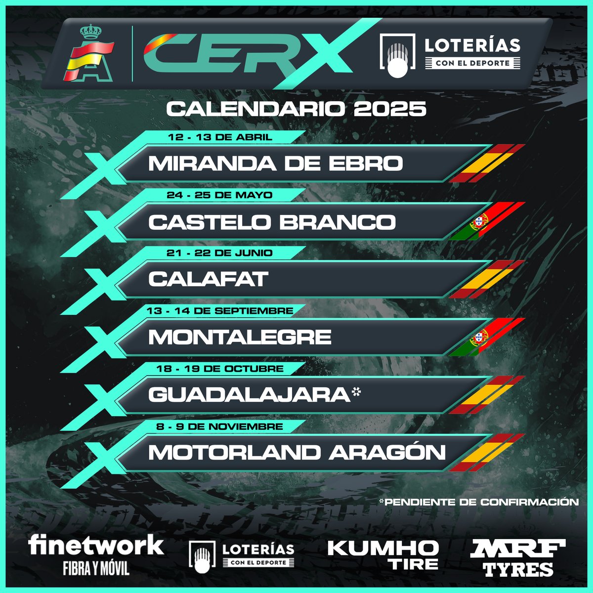 🗓️ 2025 🗓️

6⃣ citas puntuables
3⃣ circuitos nuevos

🟢🟢La nueva temporada del #CERXLoterías se prepara para vivir nuevas emociones 💫 en los trazados ya conocidos y en los que están por conocer 🆕🔥

cerx.rfeda.es/calendario

#CERX #Rallycross