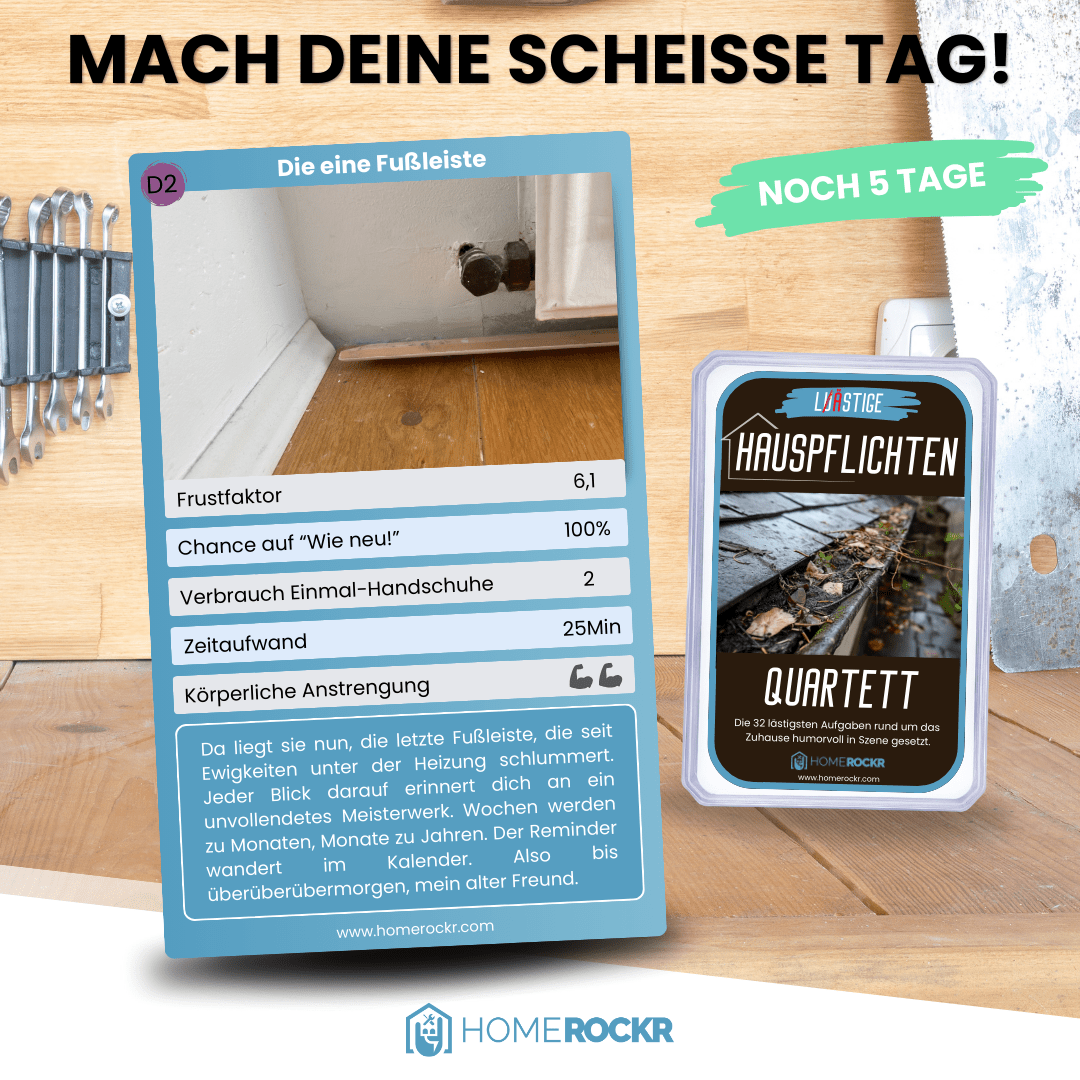 homerockrapp's tweet photo. Noch 5 Tage bis zum #MDST! Die letzte Fußleiste wartet auf ihren Platz. Ganz oben auf der Liste für Sonntag
#machdeinescheißetag #mdst https://t.co/rmTL4MIGgU